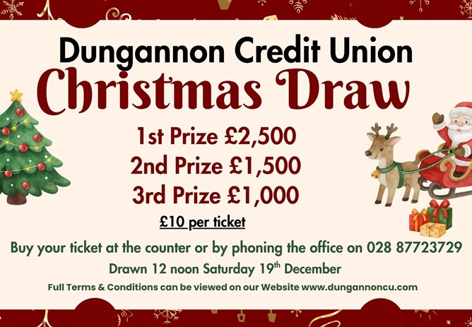 DCU Christmas Draw - Tickets Now On Sale for £5,000 Prize Fund