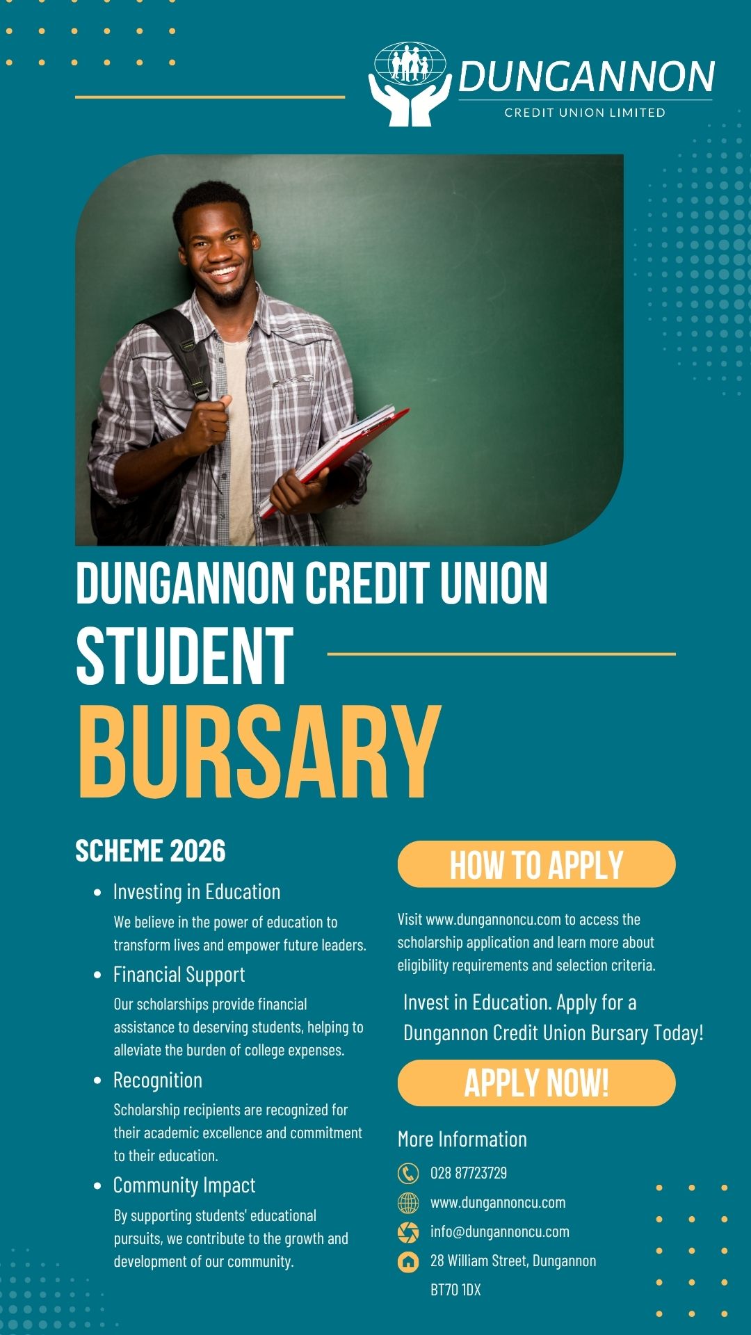 Entering 3rd level education in September 2026? DCU will award 2 x £1,000 Student Bursaries